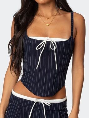 Edikted “Pinstripe Peekaboo Drawstring Corset” NWT